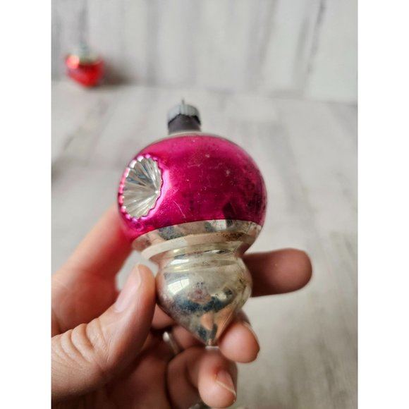 Vintage radko indent double teardrop pink striped ornament mercury glass Xmas tr - Picture 4 of 14